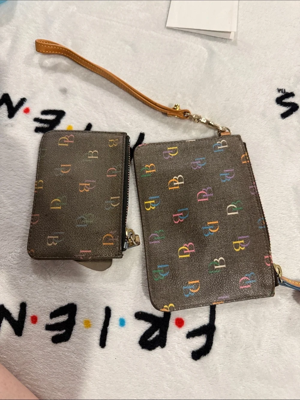Dooney & Bourke Brown Multicolor Logo Wristlet Duo with Tan Strap